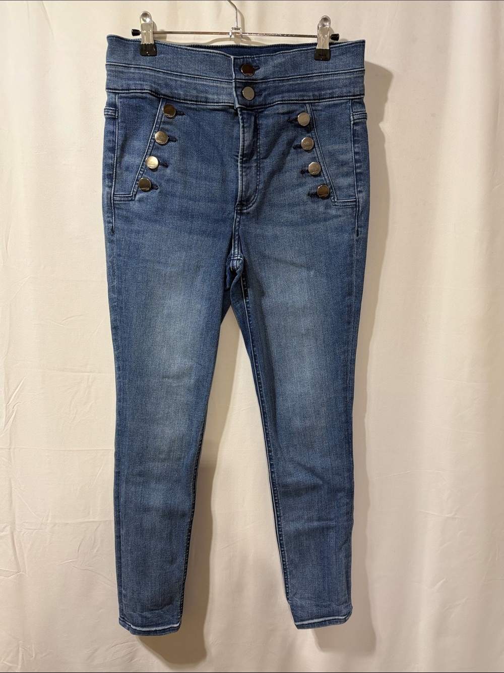 Express High-Rise Button-Accent Jeans in Blue